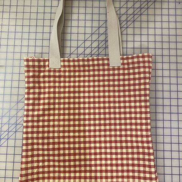 Handmade Handbags - Chic Red Checkered gingham up-cycled Tote Bag